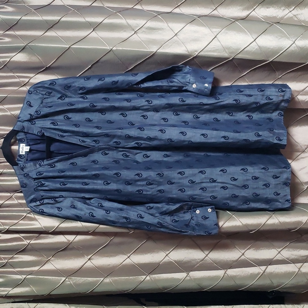 EUC- Hatley Denim Shirt Dress w/Flocked Black Paisley